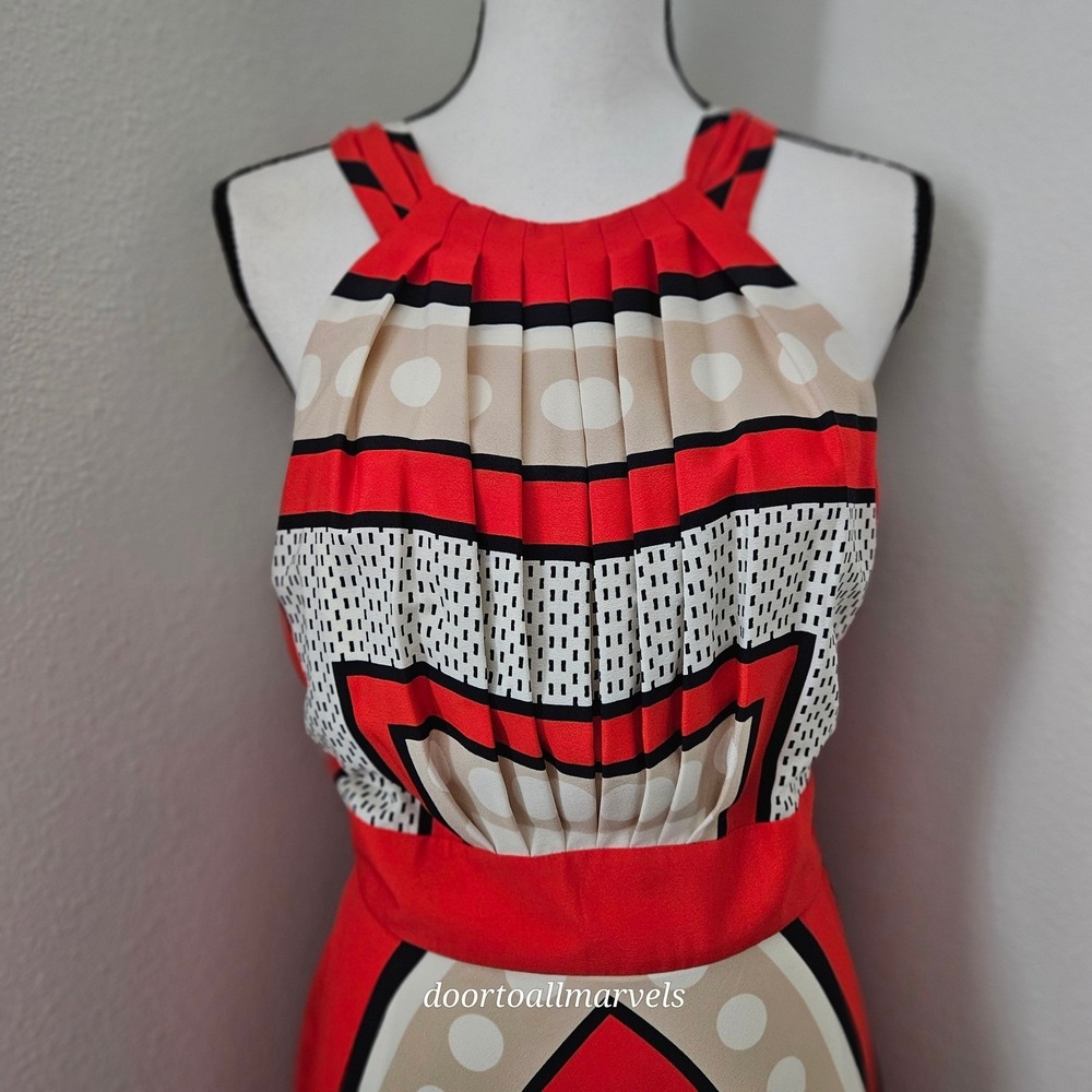 Eliza J Scarf Geometric Print Maxi Halter Dress sz 12 Statement Boho Chic - Picture 4 of 13